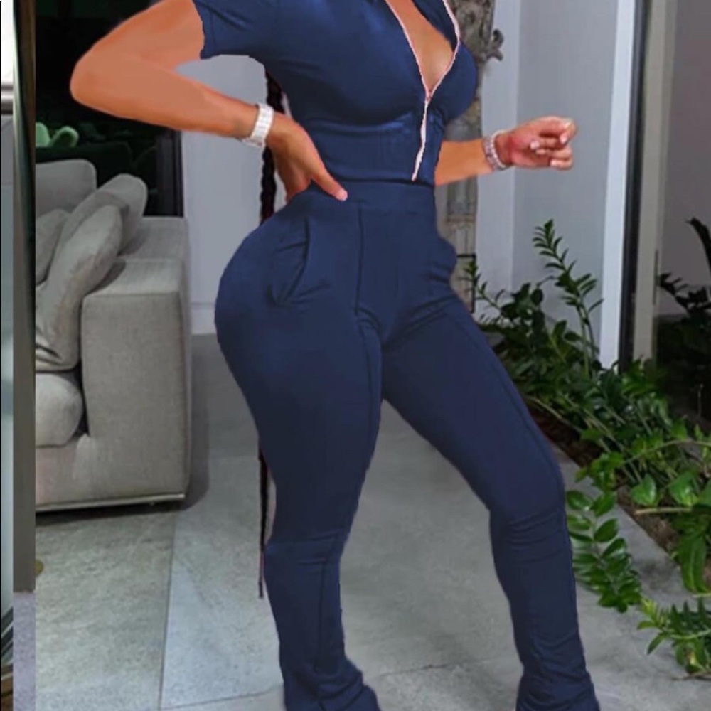 Blue two piece pants and crop top